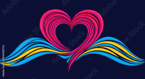 colorful heart shape with wavy lines illustration design