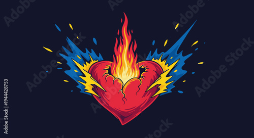 flaming heart with colorful paint splatter design element