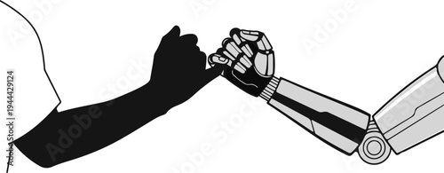 Human and robotic arms interlocked in a pinky promise gesture