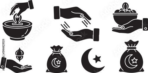 Zakat charity giving hand icons for Ramadan and Islamic donation