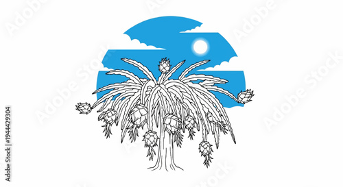 Exotic fruit tree under a bright moonlit sky