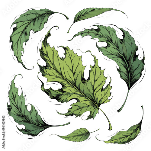 Photorealistic Fresh Mint Leaves Set Vector Illustration