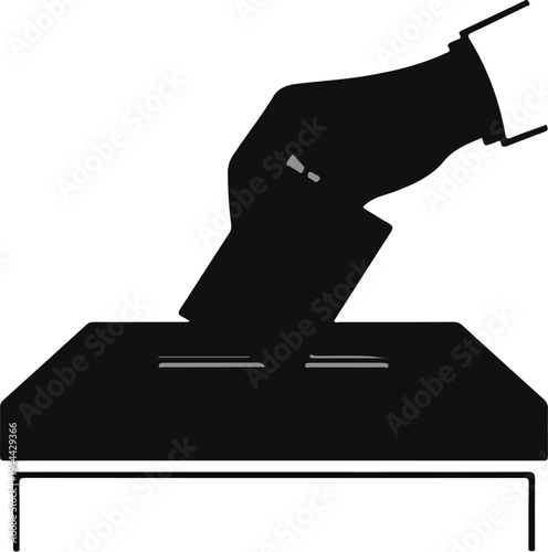 Hand casting ballot into a box, simplified graphic