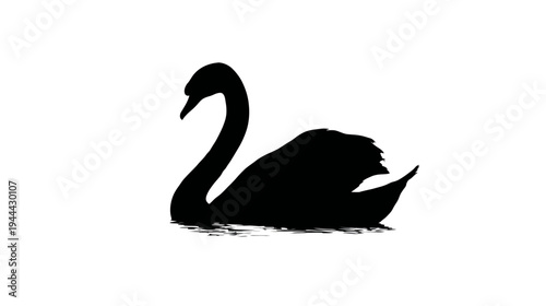 A silhouette of a swan gliding gracefully across water, its neck curved