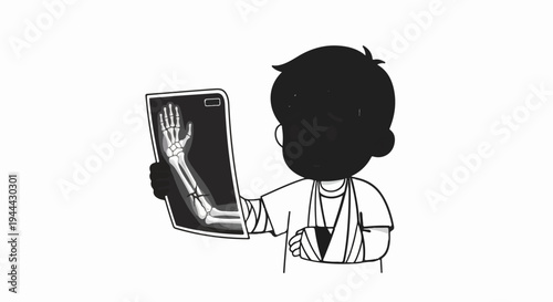 Injured person with broken arm viewing X-ray