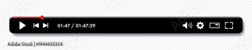 Video play bar template with button play, timelime, speaker, volume. Audio player for songs, podcast playlist vector