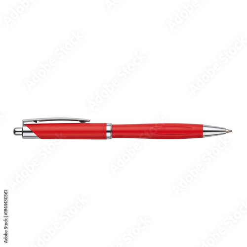 A red pen with silver accents lies on a black background on transparent background