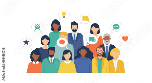 Diverse People Connecting: Community, Communication, Ideas, Feedback. Global Network & Teamwork Concept Illustration.