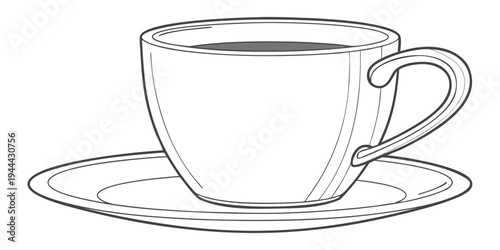Black and white coffee cup on saucer