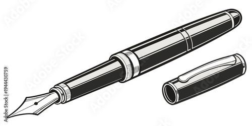 Black fountain pen with cap on white background writing instrument office supplies