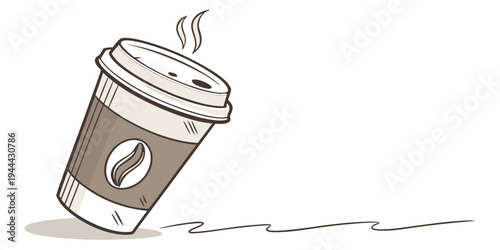 Brown disposable coffee cup with steam rising from the on white background disposable cup