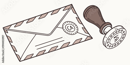 Envelope with wax seal and stamp on white background letter mail