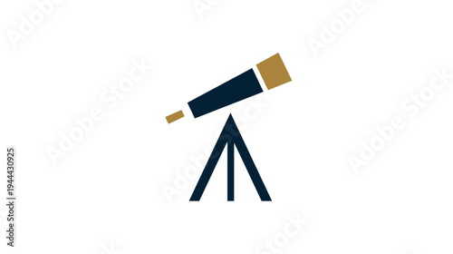 Minimalist illustration of a telescope on a tripod with color-blocked design
