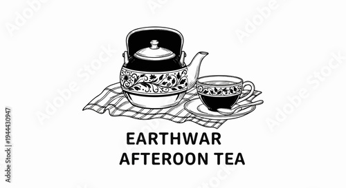 Elegant vintage tea set with ornate patterns on a checkered cloth