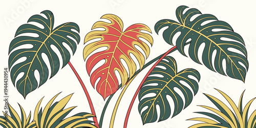 Tropical monstera leaves on white background tropical leaves nature plants