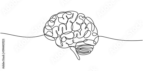 Human brain continuous one line drawing concept of Hand drawn minimalism style, one line Art icon drawing, Human brain continuous one line drawing of art vector illustration and intelligence outline
