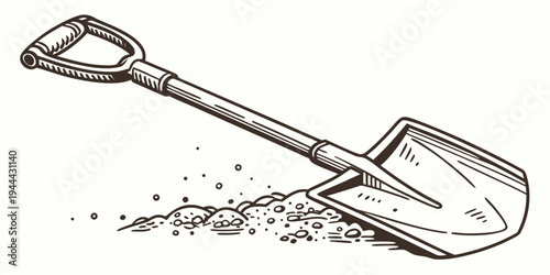 Shovel scooping up dirt with handle raised tool