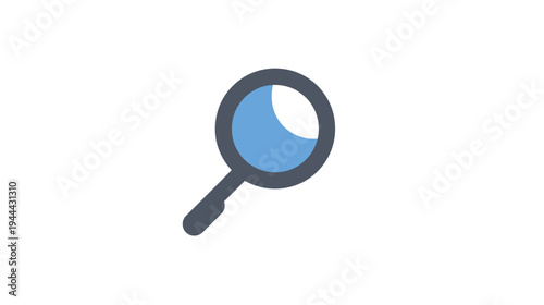 A flat illustration of a magnifying glass with a gray handle, dark gray rim and blue lens