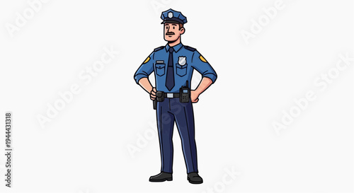 An illustration of a police officer standing confidently in his uniform