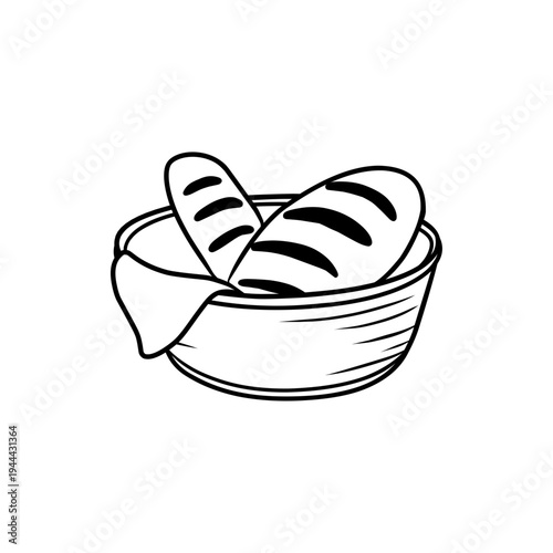 Bread Basket with Fresh Baguettes in Minimalist Line Drawing