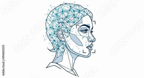 Futuristic facial recognition with abstract network overlay