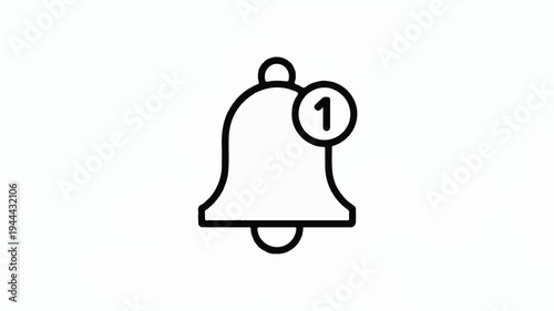 Simple black and white illustration of a notification bell with the number one