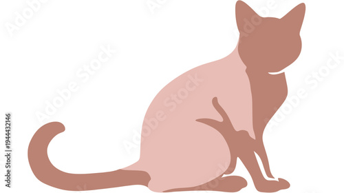Two-toned simplified illustration of a cat in a seated pose, in shades of brown, on a white background