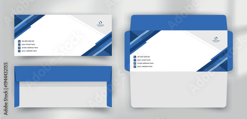 Modern Blue Geometric Envelope Template with Abstract Diagonal Layers
