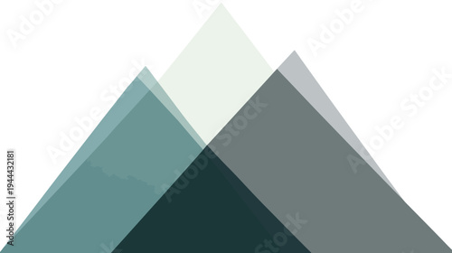 Minimalist graphic design featuring overlapping triangular shapes, resembling stylized mountains, in shades of blue and gray