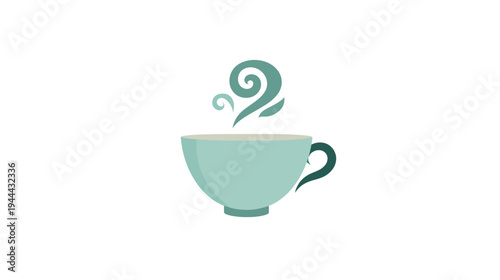 A teal-colored mug with steam rising above. The design is simple, isolated on a white background