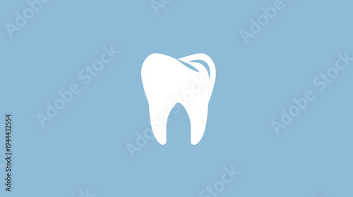 A simple white tooth graphic centered on a light blue background. Minimalist and clean dental imagery