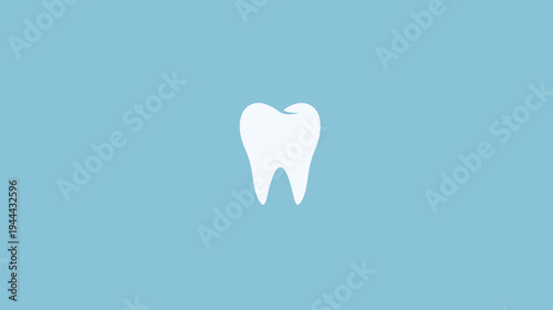A single white tooth graphic centered on a light blue background. Minimalist design