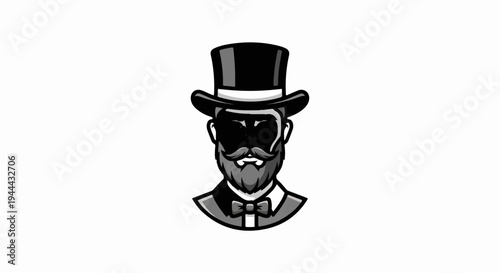 Gentleman with top hat, beard, mustache, and bow tie