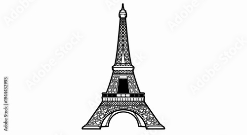 Iconic Parisian tower, rendered in a simple, high-contrast line art style