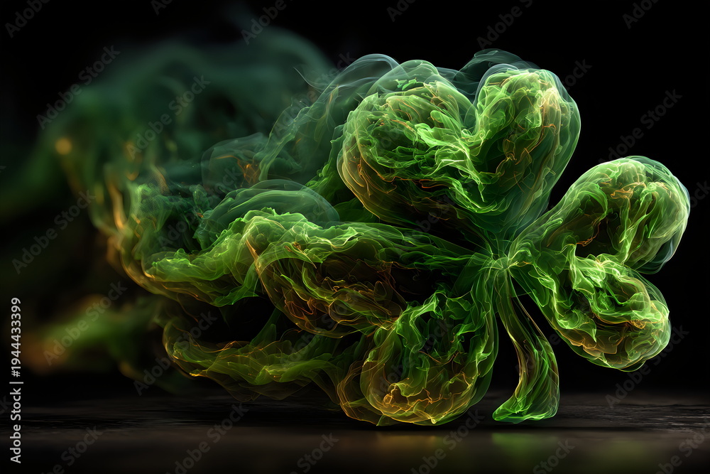 Obraz premium Celebration of St. Patrick's Day with a green shamrock symbolizing luck and festivity in a dark backdrop