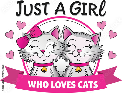 Two cartoon cats with pink hearts 