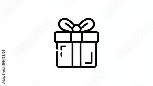 Simple black and white line drawing of a gift with a bow