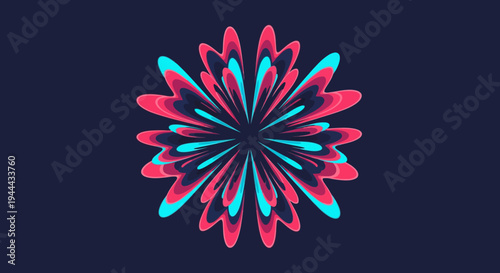 colorful abstract floral mandala design with pink and blue petals
