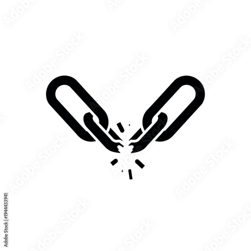 Broken Chain Link Icon Symbolizing Weakness and Disconnection.