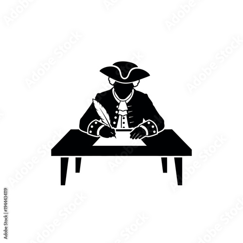Colonial Scribe Writing at Desk Silhouette.