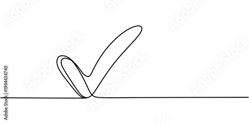 Continuous line is creating the shape of a check mark, One continuous line drawing check mark, one line Art icon drawing vector