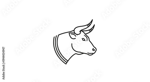 Black and White Bull Head Illustration.