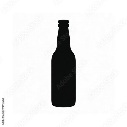 Silhouette of a classic beer bottle against a stark white background