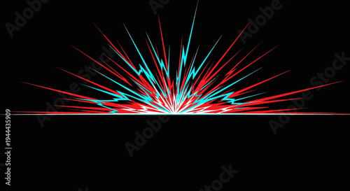 red and blue light streaks explosion on black background