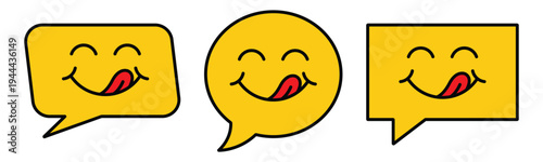 Cute Yummy Face Emoji Speech Bubble Chat Icon Vector Set
