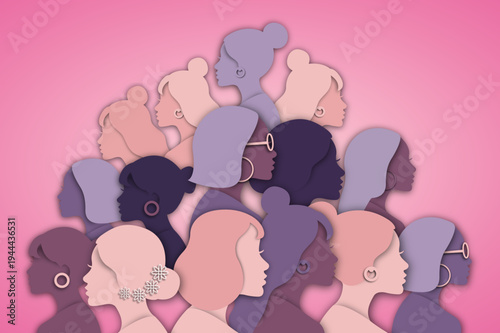 Diverse Women Portraits Paper Cut Style Unity Concept Vector 