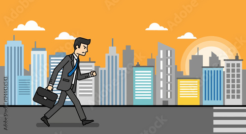 Angry Businessman Walking Fast to Work in City