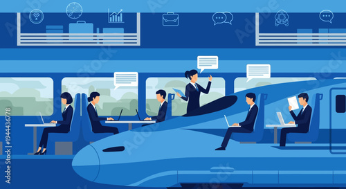 Business People Working on High Speed Train Vector Illustration