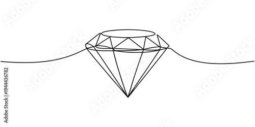 Continuous one line drawing of diamond gemstone. Precious diamond single line vector illustration.one line vector illustration with white background