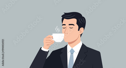 Businessman Enjoying a Hot Cup of Coffee